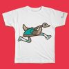 maglietta per bambino con il disegno di un emù che corre, t-shirt for kids with a running emu, disegnata da Ardoq