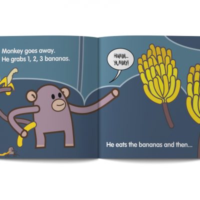 pagine del libro illustrato in inglese per bambini I can't sleep della serie Learn with Mmmy in the Jungle, illustrato da Ardoq