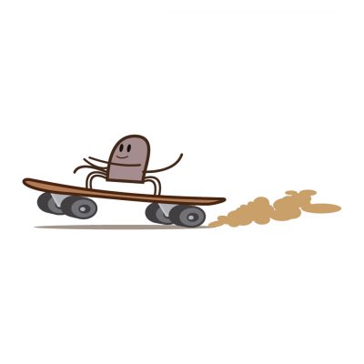 illustrazione realizzata da Ardoq di Spider: un picclo ragno che va veloce su uno skateboard, per la serie Learn with mummy in the Rockies