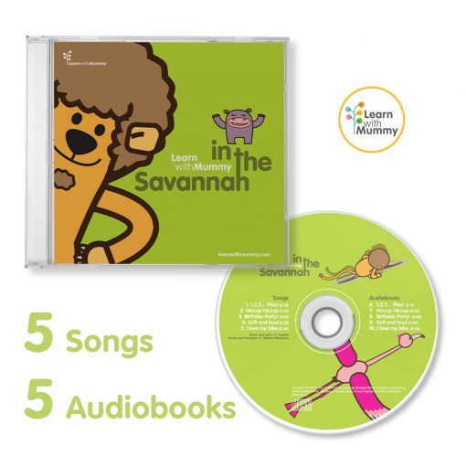 CD learn with mummy in the Savannah con 5 canzoni e 5 audiolibri in inglese per bambini
